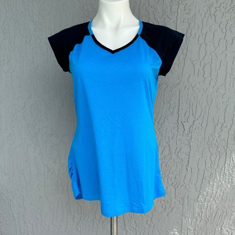 Nike Dri-Fit V-Neck Short Sleeve Tee Shirt Turquoise/Black M NWT